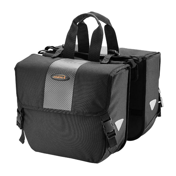 Sacoche Arrière Vélo Double Ibera Adjustable Noir 24L Fixation Universelle (33X13X28.5 cm) - Largeur Réglable Par Velcro