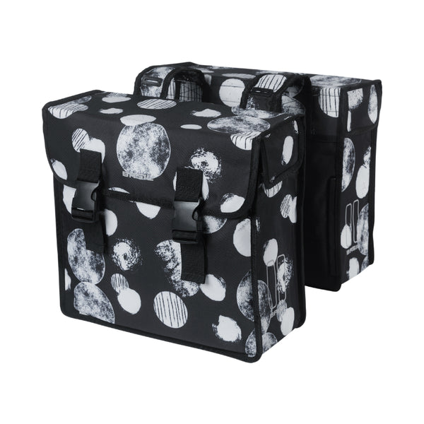 Sacoche Arrière Vélo Double Basil Mara XL 35L Noir Avec Motifs Blancs (43X14X36 cm)