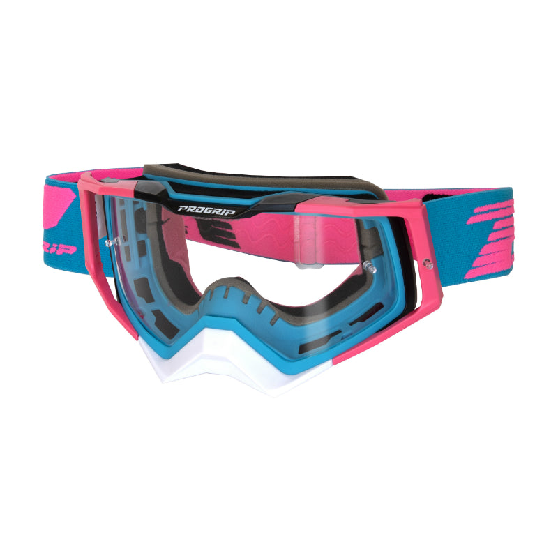 Masque-Lunettes Cross Progrip 3309 Tr Rapid Bleu Clair-Fuchsia-Noir Ecran Transparent Anti-Rayures-Anti U.V.-Anti-Buee (