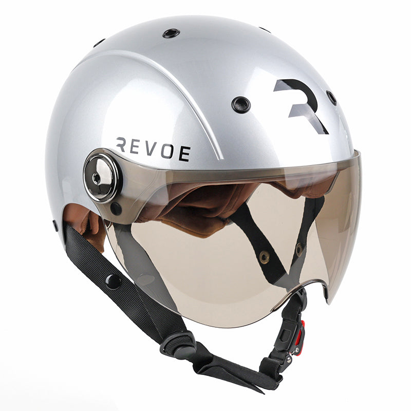 Casque Vélo Adulte Revoe Premium Urbain-City Gris Silver Taille 55-56 Visiere Réglable, Protection Oreille Amovible (Ven
