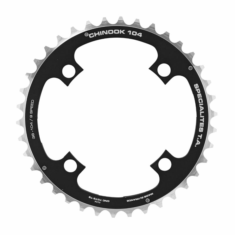 Plateau VTT 4 branches Ã˜ 104 Ta Chinook Triple 38 dents Milieu Noir Alu Pour Shimano - Sram - Race Face - Fsa 8-9V.