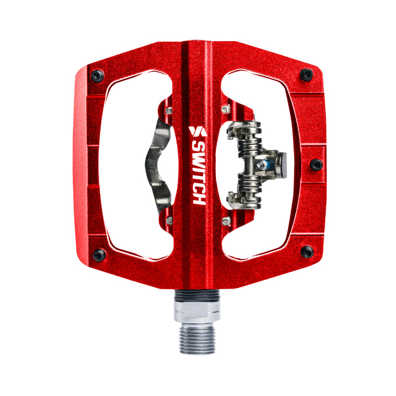 Pédale Gravel - VTT Plate Switch Automatique Ou Standard Alu Cnc Rouge 90 X 90 mm (Compatible Shimano SPD) (Paire)