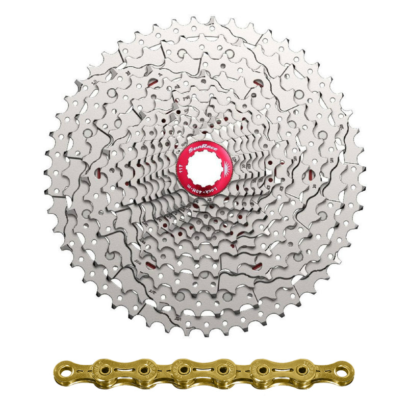 Cassette Et Chaîne (Pack) 12V. Sunrace Mz800 11-51 VTT Compatible Shimano Metallic Argent Avec Chaîne Cn12Z 126 Maillons