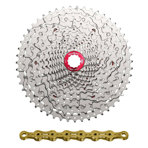 Cassette Et Chaîne (Pack) 12V. Sunrace Mz800 11-51 VTT Compatible Shimano Metallic Argent Avec Chaîne Cn12Z 126 Maillons