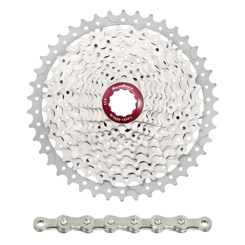 Cassette Et Chaîne (Pack) 11V. Sunrace Ms8 11-46 VTT Pour Shimano Metallic Argent Et Chaîne Cn11A 126 Maillons (Livre En
