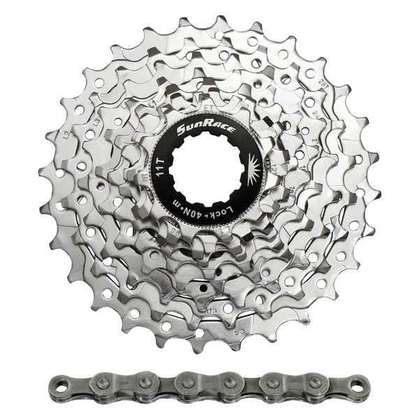 Cassette Et Chaîne (Pack) 9V. Sunrace R91 11-28 Route Pour Shimano Nickel Avec Chaîne Cnm94 116 Maillons (Livre En Boite