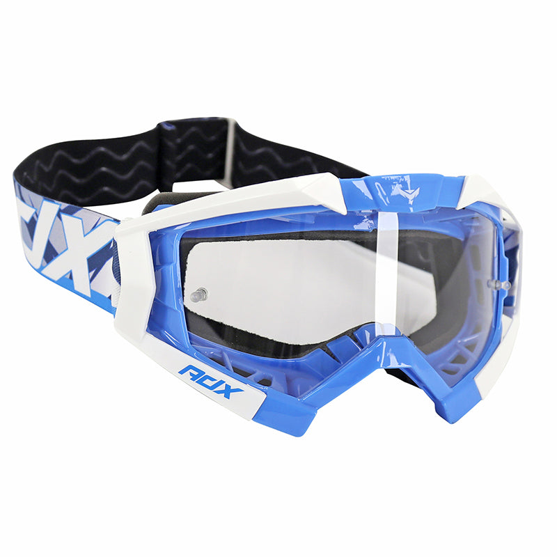 Masque-Lunettes Cross Adx Mx Bleu-Blanc Ecran Transparent Anti-Rayures (Homologué En1938) (+ Livre Avec Ecran Miroir)