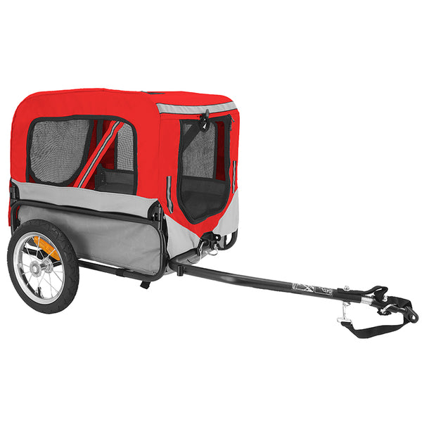 Remorque Vélo Utilitaire Maxi 30Kg Colori Rouge-Gris Avec Roues 12" Fixation Axe De Roue Arrière - Pour Transport Chien-