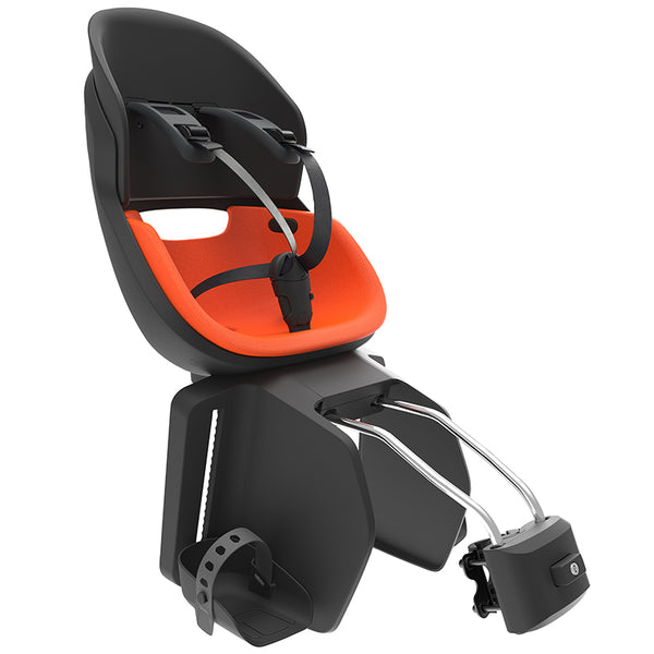 Porte Bebe-Siege Enfant Arrière Prodigee Icon A Fixer Sur Cadre Noir Coussin Orange Avec Serrure (Jusqu'A 22 Kg Max) (Ho