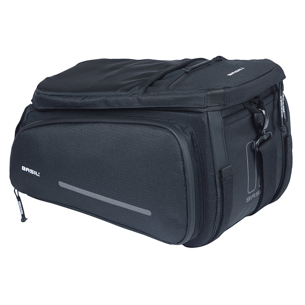 Sacoche Arrière Vélo Trunkbag Basil Move Noir 10-26L Fixation Mik Pour Porte Bagage (24X33X15 cm) - Compatible Systeme M