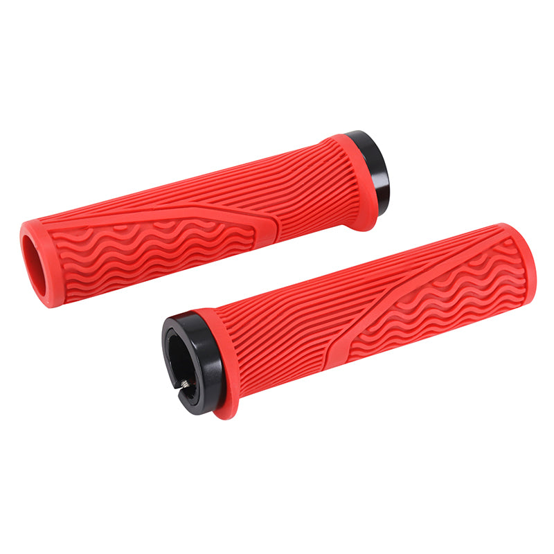 Poignée VTT - City Newton Lock On Rubber Rouge L130 mm Avec Bouchon (Paire)