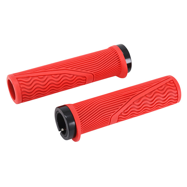 Poignée VTT - City Newton Lock On Rubber Rouge L130 mm Avec Bouchon (Paire)