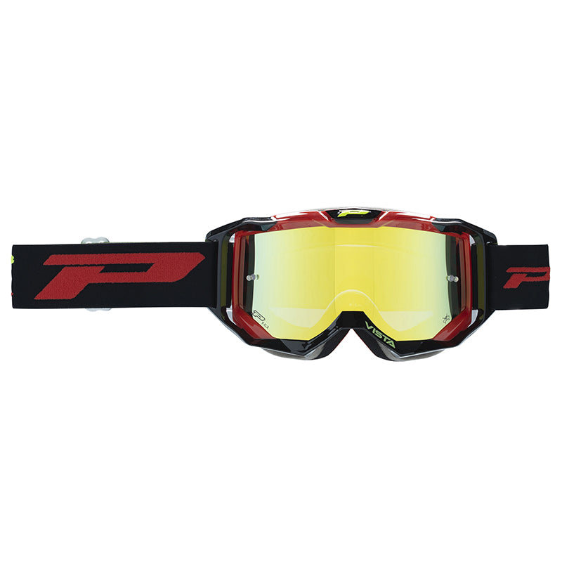 Masque-Lunettes Cross Progrip 3303 Fl Vista Multilayered Noir-Rouge Ecran Miroir Jaune Anti-Rayures-Anti U.V.-Anti-Buee 