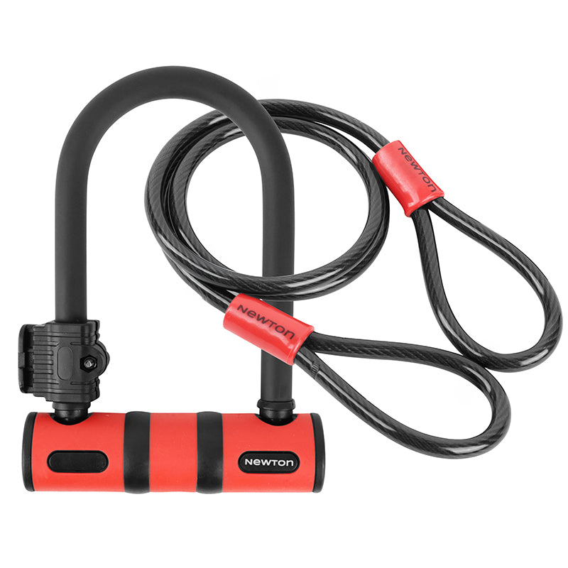 Antivol Vélo U Newton Diam 13 mm Avec Câble Avec Support Noir-Rouge (2 Clés) -Niveau Sécurité 6-