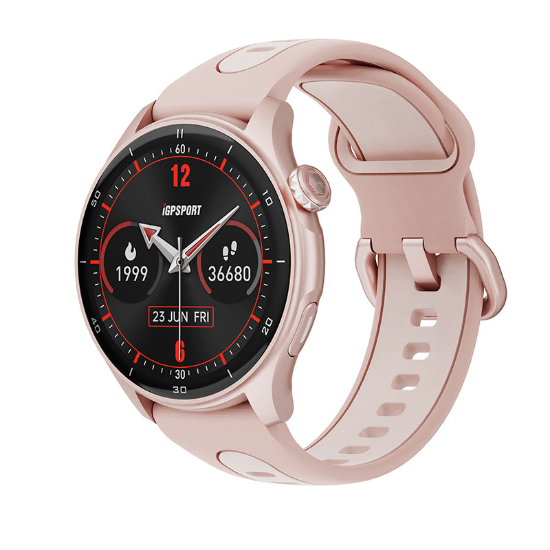 Montre Gps - Compteur Igpsport Lw10 Rose- Calories - Frequence Cardiaque - Sommeil - Notifications Et Plus De 45 Algorit