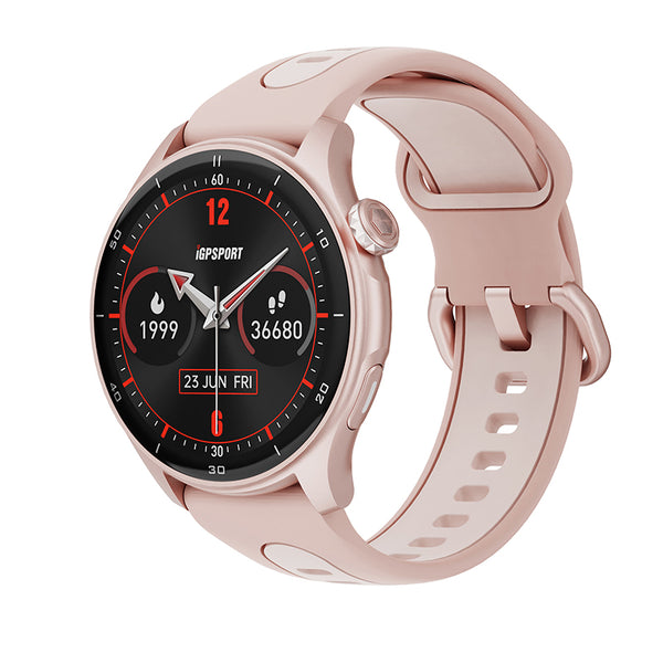 Montre Gps - Compteur Igpsport Lw10 Rose- Calories - Frequence Cardiaque - Sommeil - Notifications Et Plus De 45 Algorit
