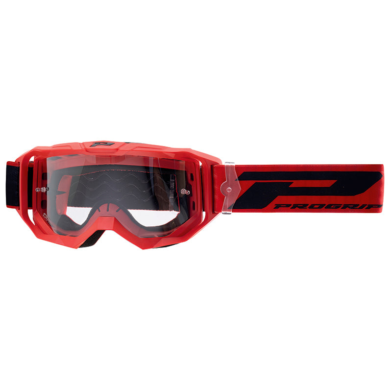 Masque-Lunettes Cross Progrip 3300 Tr Vision Go Rouge Mat Ecran Transparent Anti-Rayures-Anti U.V.-Anti-Buee (Homologué 