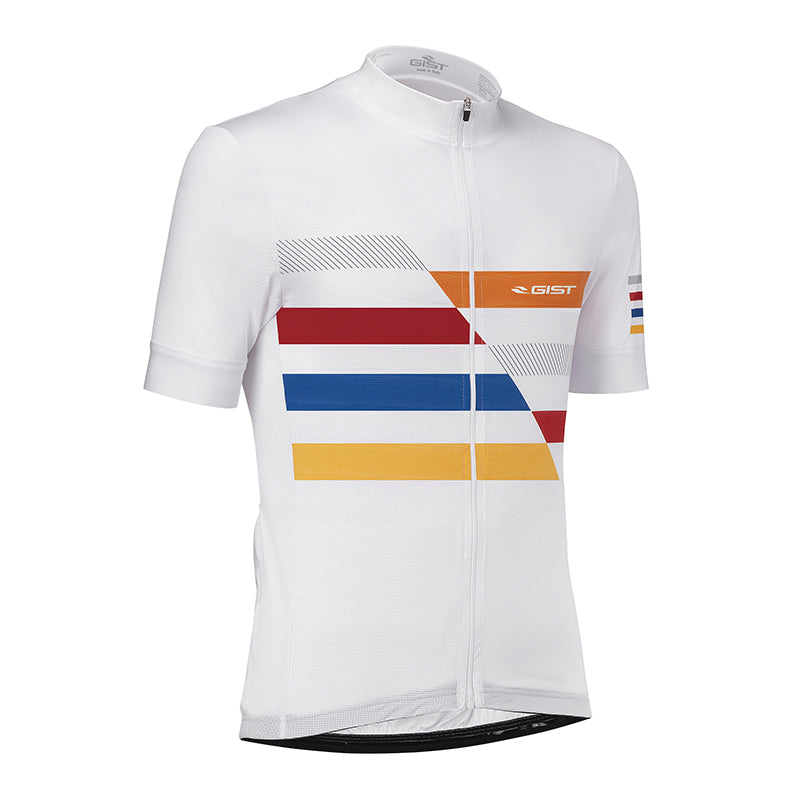 Maillot Gist Été Vélo Manches Courtes Zip Total Blanc Bande Colore XXL