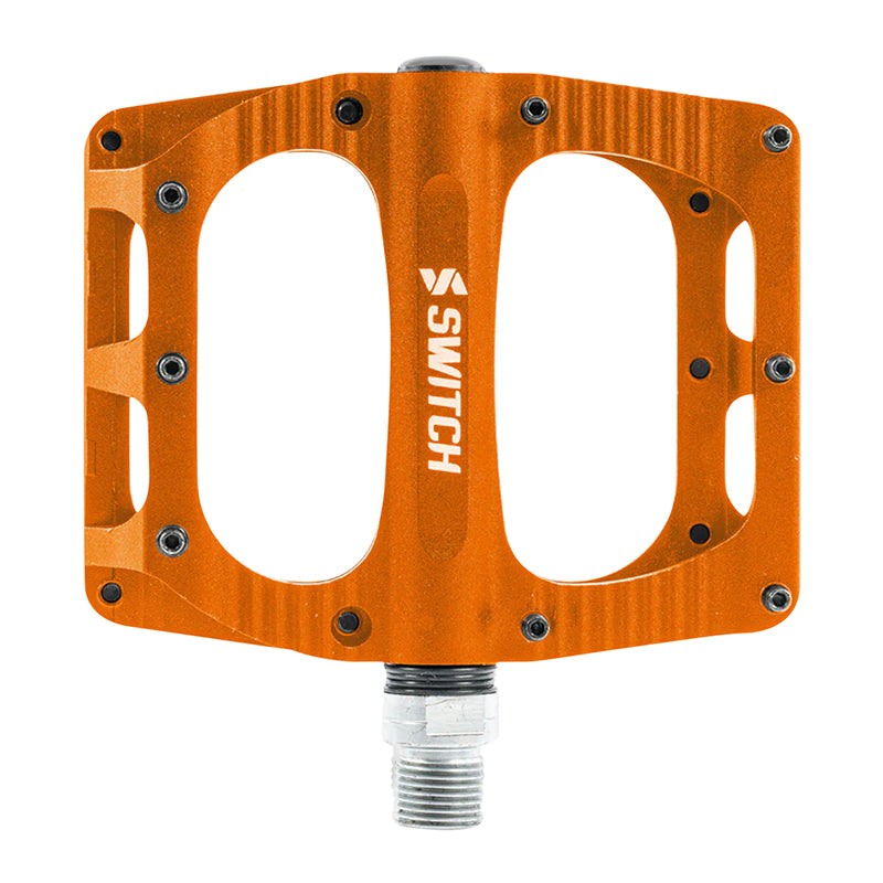 Pédale VTT Plateforme Descente - BMX Switch Large Freeride Alu Cnc Orange Filetage 9-16 Avec Picots (Paire) 110X100 mm