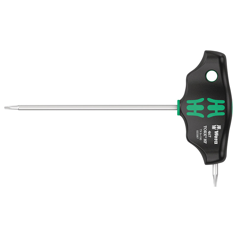Clé Torx Manche En T Wera 467 Hf T6X100 mm Noir-Vert (Vendu A L'Unite) -Marque Allemande Pour Les Ateliers-