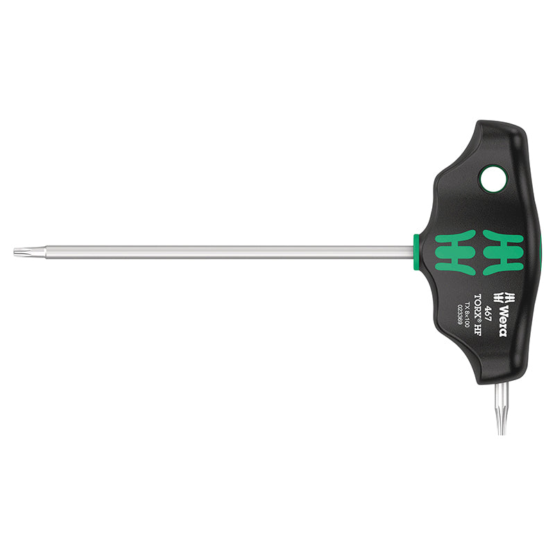 Clé Torx Manche En T Wera 467 Hf T8X100 mm Noir-Vert (Vendu A L'Unite) -Marque Allemande Pour Les Ateliers-
