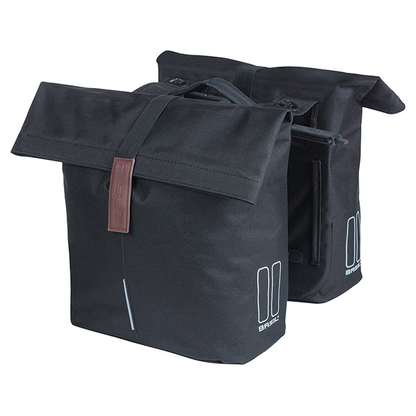 Sacoche Arrière Vélo Double Basil City Noir 28-32L Fixation Porte Bagage Fixation Systeme Mik 2.0 (Compatible Avec 21172