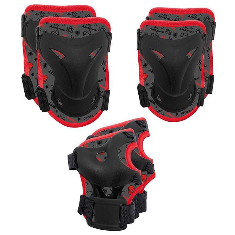 Protection Genouilleres - Coudieres Et Poignets Disney Spider Man Noir-Rouge (Kit 6 Pieces) Pour Vélo - Roller - Skate