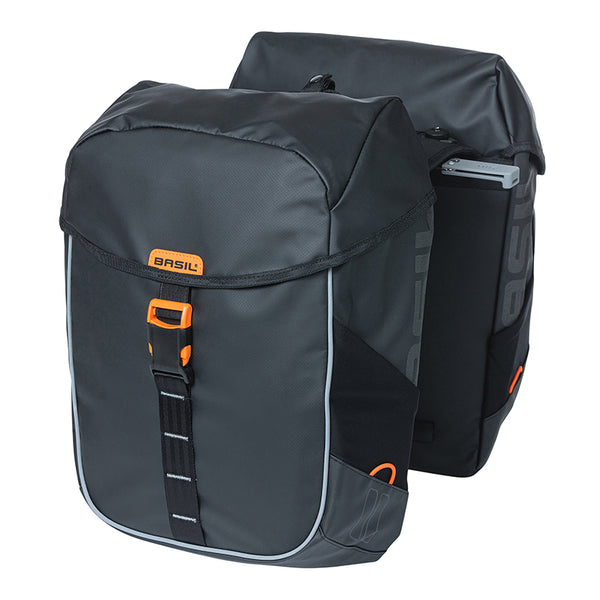 Sacoche Arrière Vélo Double Basil Miles Waterproof 34L Noir-Orange Pour Systeme Mik 2.0 Sur Porte Bagage (Compatible Ave