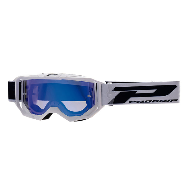 Masque-Lunettes Cross Progrip 3300 Fl Vision Go Multilayered Blanc Mat Ecran Miroir Argent Anti-Rayures-Anti U.V.-Anti-B