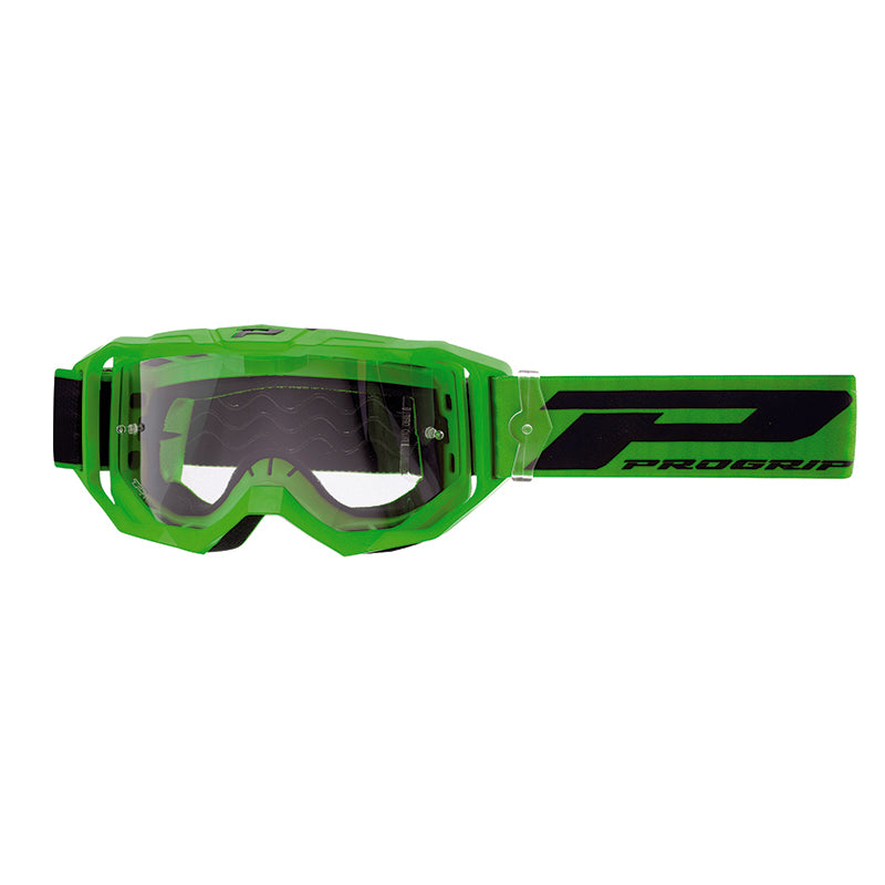 Masque-Lunettes Cross Progrip 3300 Tr Vision Go Vert Mat Ecran Transparent Anti-Rayures-Anti U.V.-Anti-Buee (Homologué C