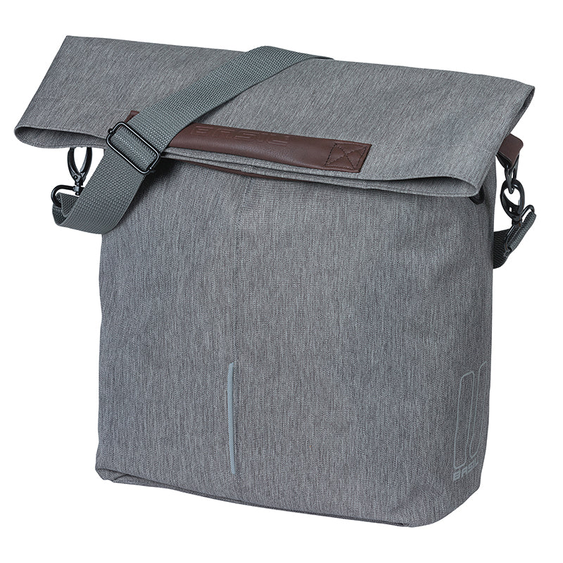 Sacoche Arrière Vélo Laterale Sac Bandouliere Basil City Shopper Gris Clair Droit-Gauche 14-16L Fixation Mik Hooks Porte