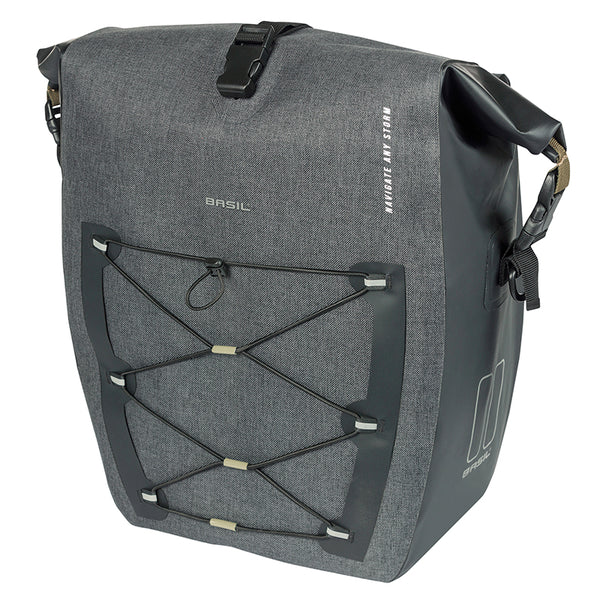 Sacoche Arrière Vélo Laterale Basil Navigator Storm Cyclotouriste Waterproof 25-31L Noir Fixation Mik Hooks Sur Porte Ba
