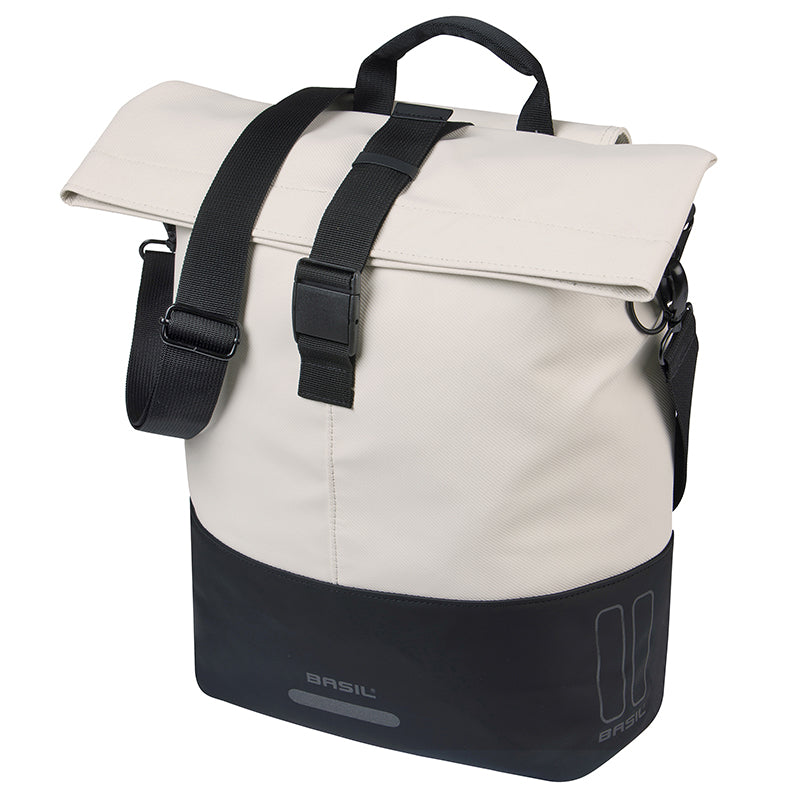 Sacoche Arrière Vélo Laterale Sac Bandouliere Basil Cove Shopper Blanc Casse-Noir Droit-Gauche 14-16L Fixation Mik Hooks