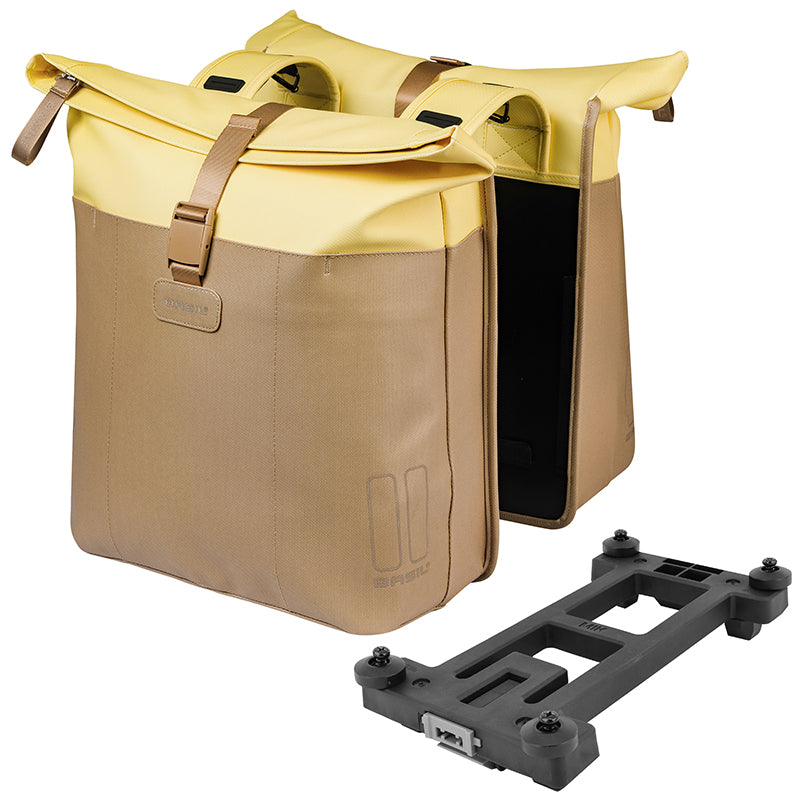 Sacoche Arrière Vélo Double Basil Vive Sable - Jaune 28-35L Fixation Porte Bagage Fixation Systeme Mik (Compatible Avec 