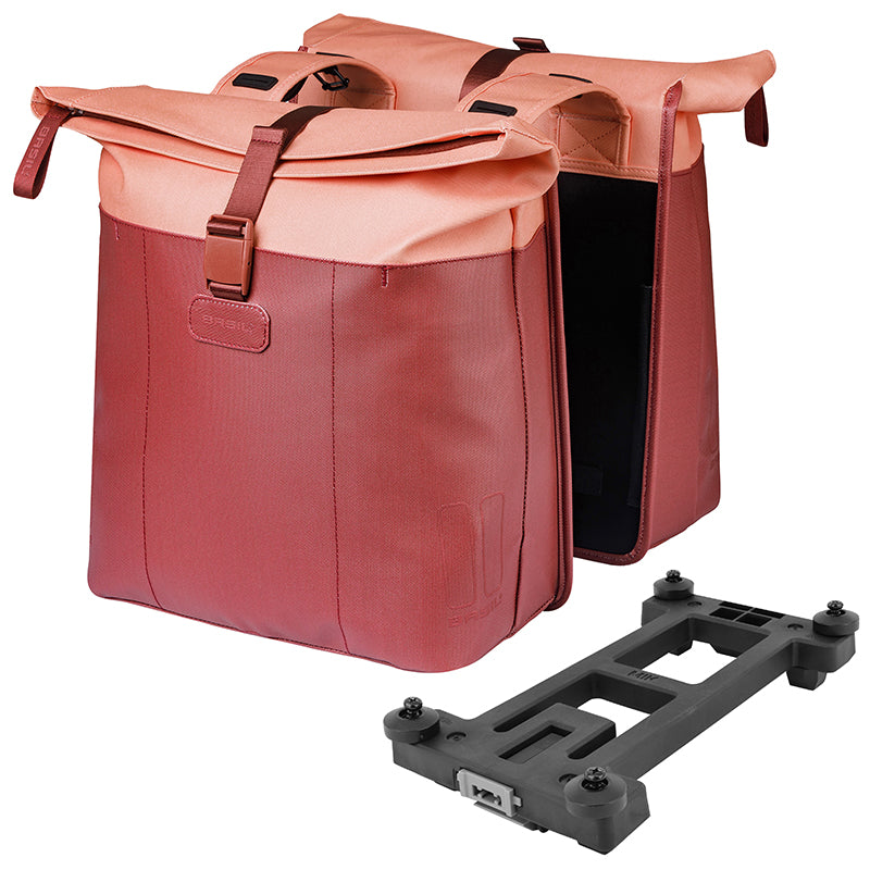 Sacoche Arrière Vélo Double Basil Vive Rouge Bordeaux - Rose 28-35L Fixation Porte Bagage Fixation Systeme Mik (Compatib