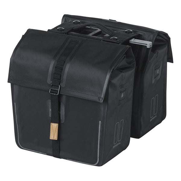 Sacoche Arrière Vélo Double Basil Urban Dry 50L Noir 100% Waterproof (31,5X16X32 cm) - Fixation Systeme Mik (Compatible 