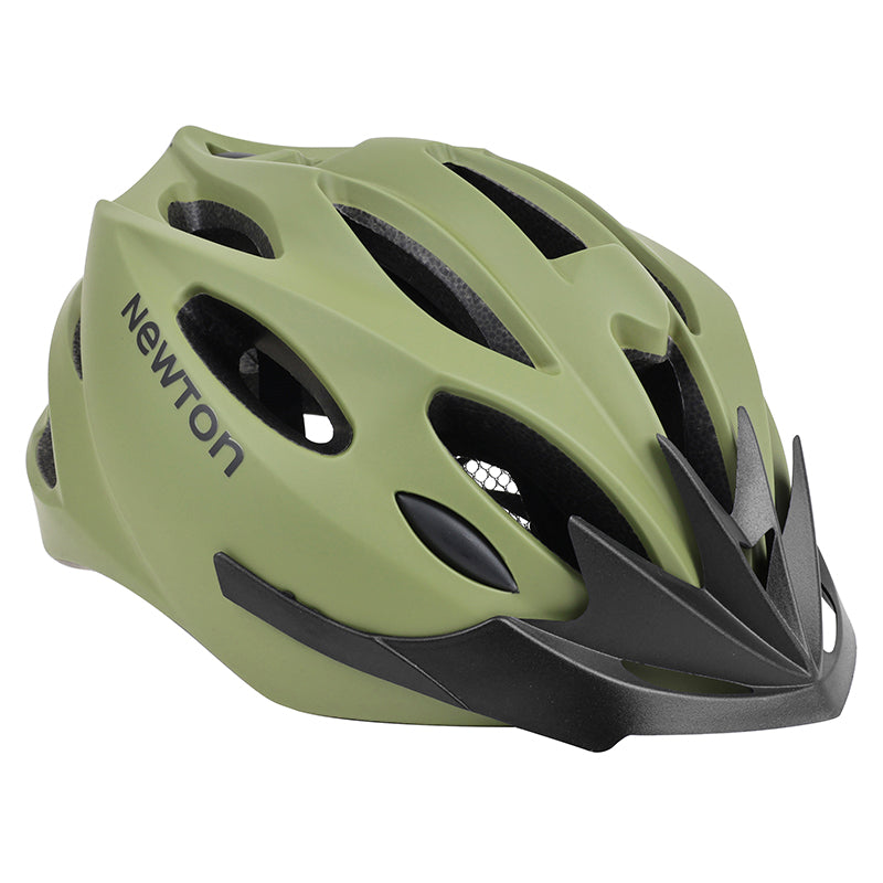 Casque Vélo Adulte Newton Route-VTT Sport Vert Militaire In-Mold Fermeture Boucle Fidlock Taille 58-61 Avec Visiere Et L