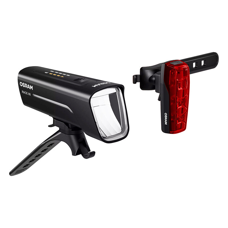 Éclairage Vélo Usb Kit Osram Race 80 Lux Noir Fonction Éclairage Automatique-Feu Stop (Autonomie Mode 100% 4H) (Avant+Ar