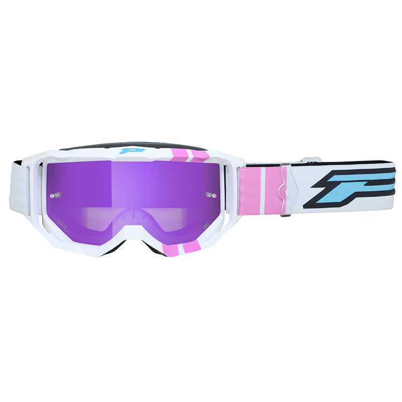 Masque-Lunettes Cross Progrip 3300 Fl Vision Go Multilayered Blanc-Rose Ecran Miroir Violet Anti-Rayures-Anti U.V.-Anti-