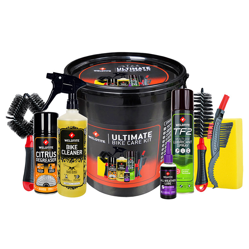 Pack-Kit Bike Care Ultimate Weldtite Entretien (Contient 3 Brosses Cadre-Pneu-Cassette-Chaîne-Nettoyant-Spray Dégraissan