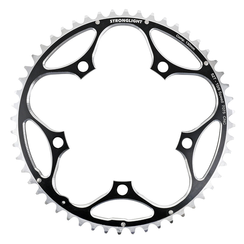 Plateau Route 5 branches Ã˜ 130 Stronglight 52 dents Extérieur Alu Noir-Argent 9-10V.