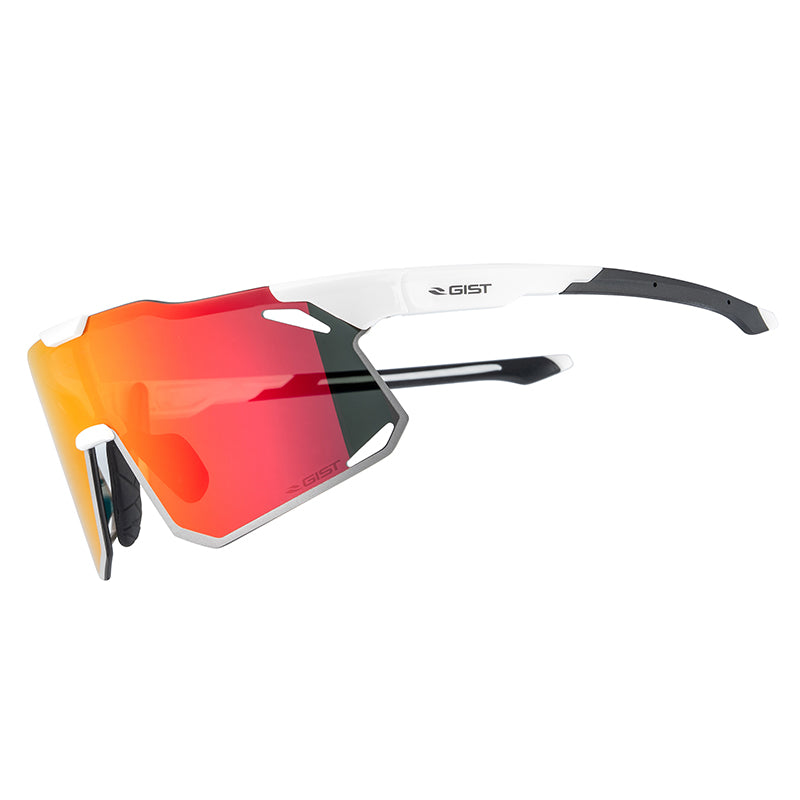 Lunettes Vélo Adulte Gist Eclipse Monture Blanc Verre Rouge Polycarbonate (Protection 100% Contre Uva, Uvb, Uvc Et Lumiè