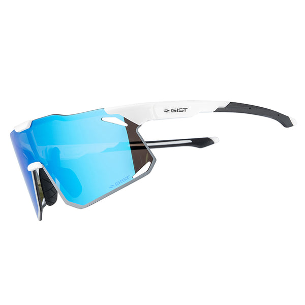 Lunettes Vélo Adulte Gist Eclipse Monture Blanc Verre Bleu Polycarbonate (Protection 100% Contre Uva, Uvb, Uvc Et Lumièr