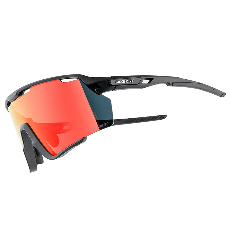Lunettes Vélo Adulte Gist Nova Monture Noir Verre Rouge Polycarbonate (Protection 100% Contre Uva, Uvb, Uvc Et Lumière B