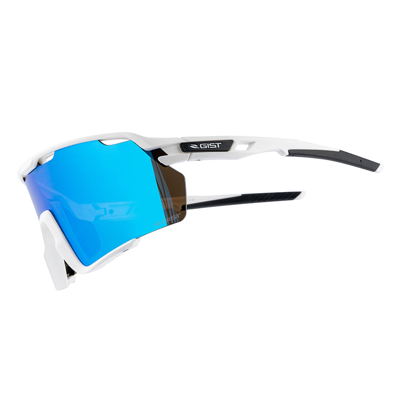 Lunettes Vélo Adulte Gist Nova Monture Blanche Verre Bleu Polycarbonate (Protection 100% Contre Uva, Uvb, Uvc Et Lumière