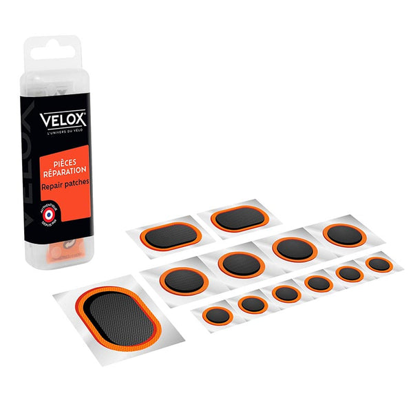 Kit Réparation Chambre A Air Velox Route Autocollantes - Boite (6 Patchs 15 mm + 4 Patchs 25 mm + 2 Patchs 24X34 mm + 1 