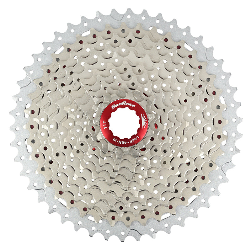 Cassette 11V. Sunrace Mx8 11-46 VTT Pour Shimano Metallic Argent (Livre En Boite) (11-13-15-18-21-24-28-32-36-40-46)