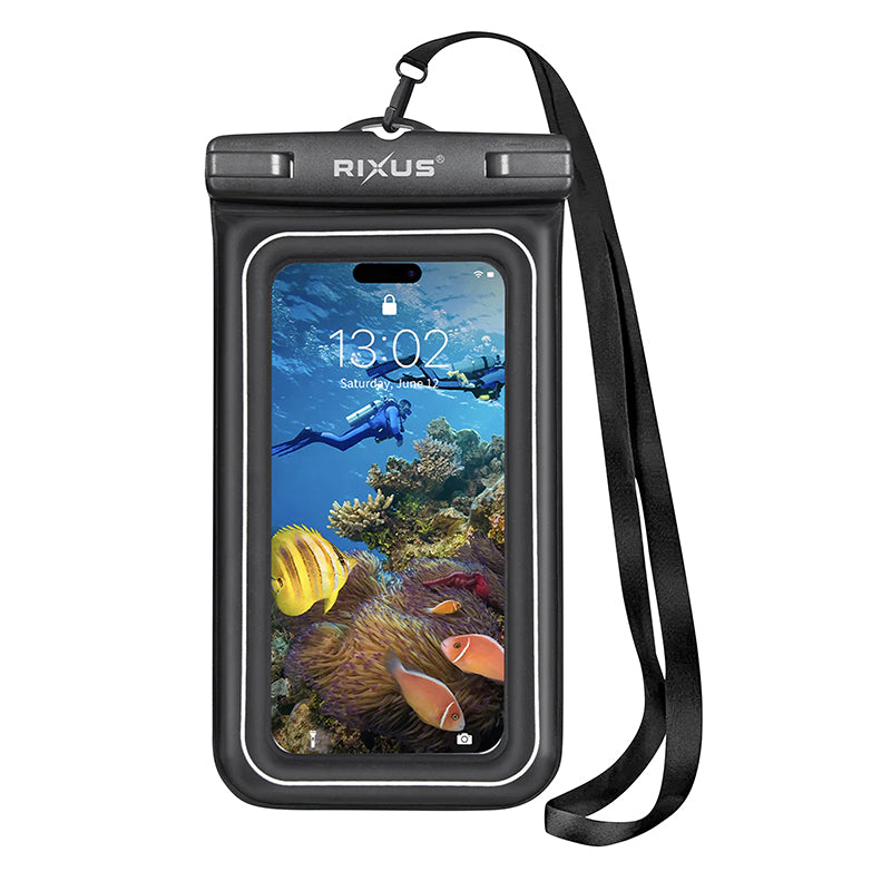 Etui-Pochette Support Smartphone-Telephone Rixus Universel Étanche Noir Avec Sangle (Vendu A L'Unite) -Rxbg20-