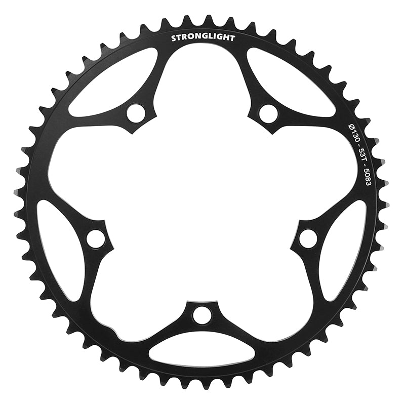 Plateau Route 5 branches Ã˜ 130 Stronglight 53 dents Extérieur Noir Alu 5083 Type Shimano 9-10V.