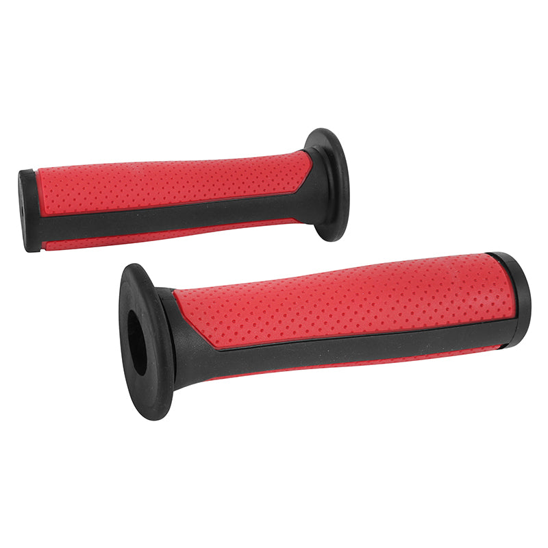 Poignée BMX Noir-Rouge Bi-Matiere L125 mm Avec Collerette (Paire)